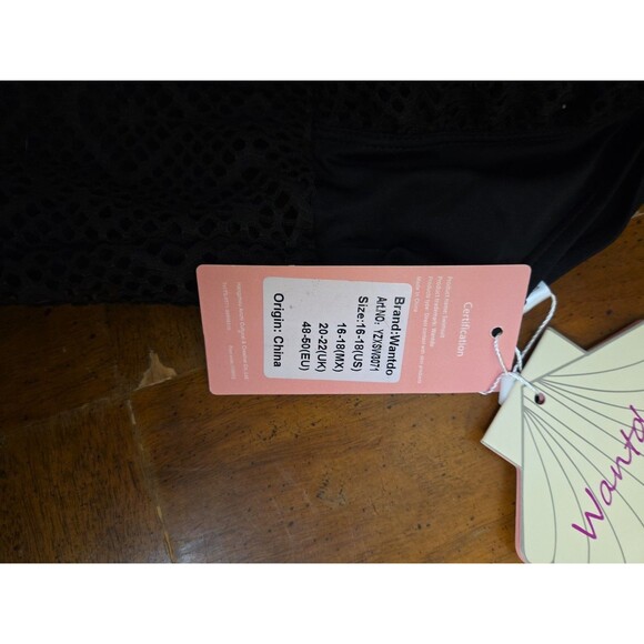 Wantdo One Piece Swimsuit Swimdress Sz 16-18 Black Crochet Padded Cups Bathing - Picture 4 of 7